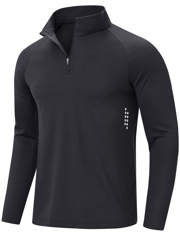 Men's Quarter Zip Pullover Long Sleeve, Moisture Wicking Quick Dry Athletic Shirt for Running Golf Gym Workout Casual