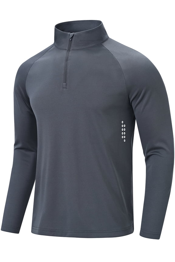 Men's Long Sleeve Quarter Zip Running Shirts, Lightweight Quick Dry Athletic Shirts with Stretch, Comfort Durable Easy Care for Gym Workout Golf