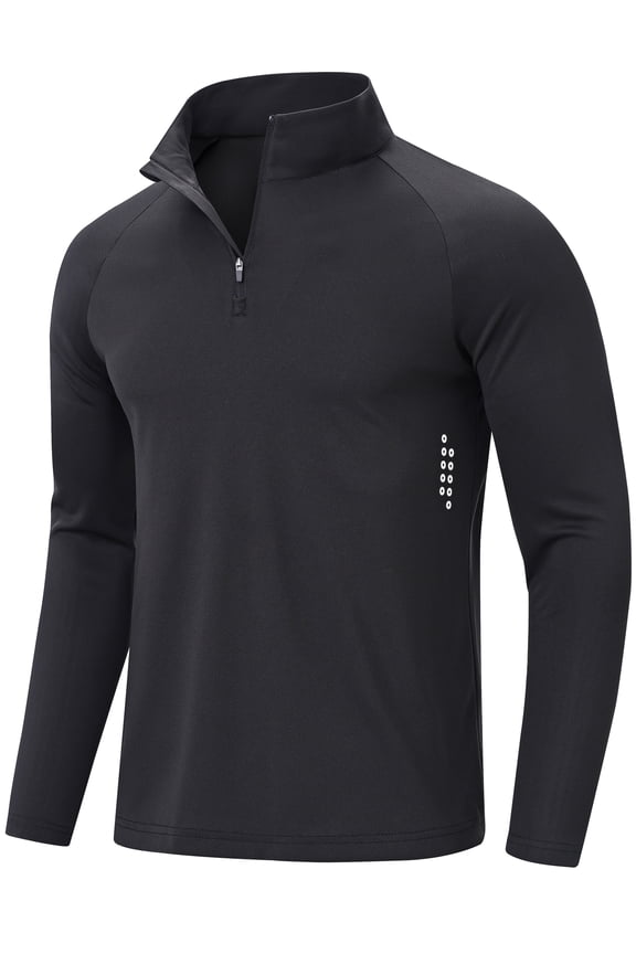 Men's Long Sleeve Quarter Zip Running Shirts, Lightweight Quick Dry Athletic Shirts with Stretch, Comfort Durable Easy Care for Gym Workout Golf