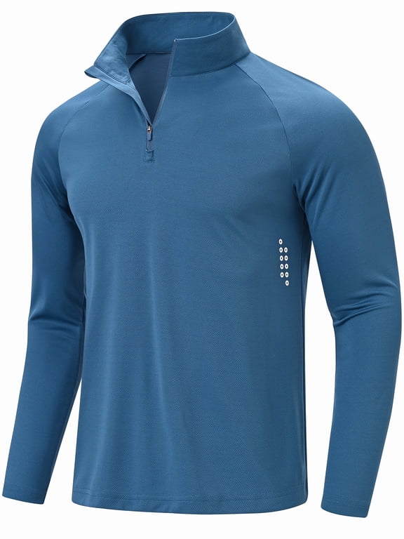 Men's Quarter Zip Pullover Long Sleeve, Moisture Wicking Quick Dry Athletic Shirt for Running Golf Gym Workout Casual