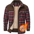 thumbnail image 1 of Xidunhg Men's Sherpa-Lined Plaid Flannel Shirt Jacket, Corduroy Button-Down Fleece Coat, Long-Sleeve Outdoor Casual Coffee L, 1 of 13