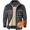 thumbnail image 1 of Xidunhg Men's Sherpa-Lined Plaid Flannel Shirt Jacket, Corduroy Button-Down Fleece Coat, Long-Sleeve Outdoor Casual Dark Green 2XL, 1 of 13