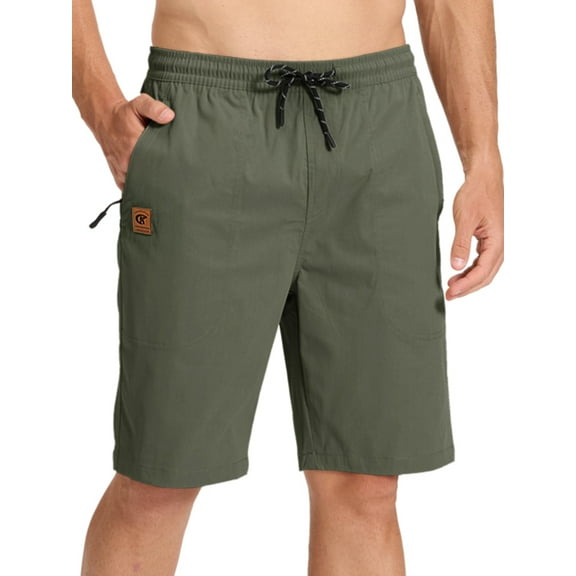 Xidunhg Men's Stretch Shorts Casual Classic Summer Beach Shorts Drawstring With Zipper Pocket Army Green 40