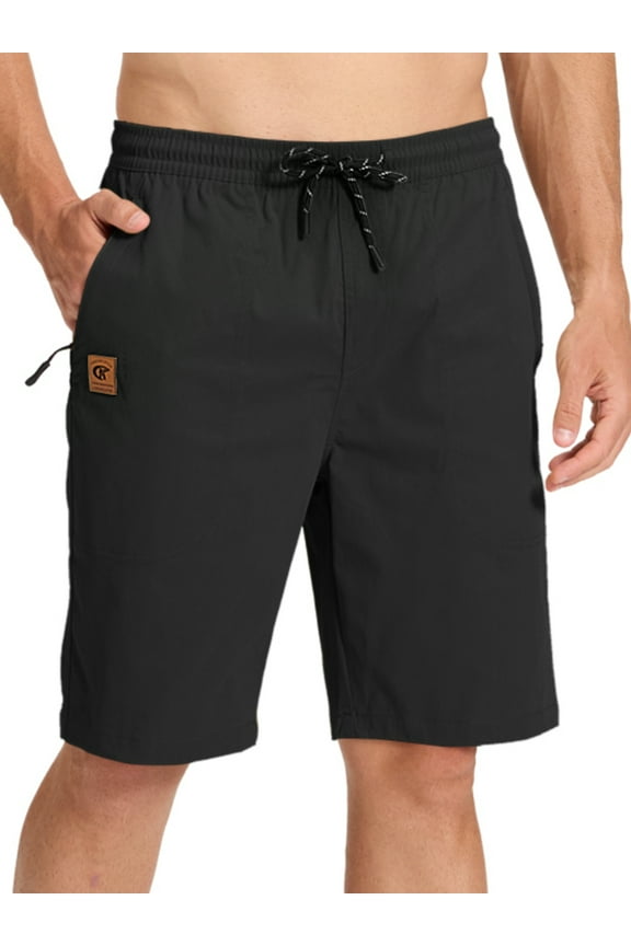 Men's Stretch Shorts Casual Classic Summer Beach Shorts Drawstring With Zipper Pocket Black 36