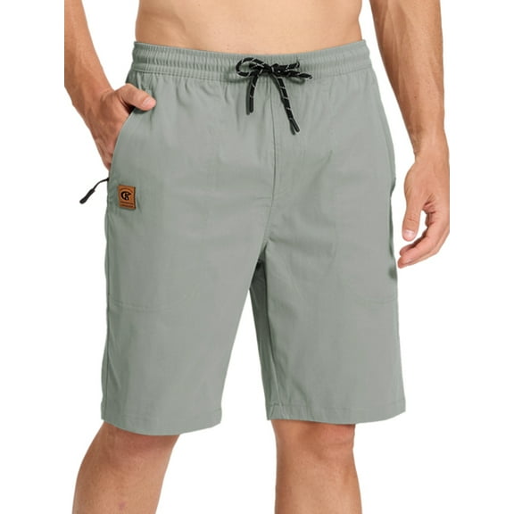 Xidunhg Men's Stretch Shorts Casual Classic Summer Beach Shorts Drawstring With Zipper Pocket Grey Green 42