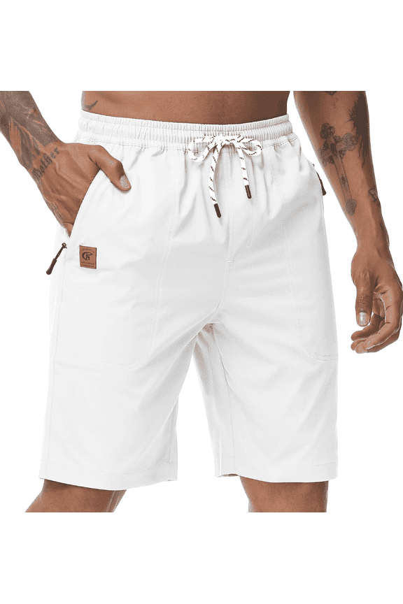 Men's Stretch Shorts Casual Classic Summer Beach Shorts Drawstring With Zipper Pocket White 32