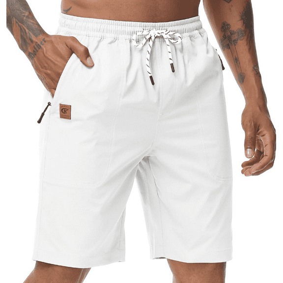 Xidunhg Men's Stretch Shorts Casual Classic Summer Beach Shorts Drawstring With Zipper Pocket White 36