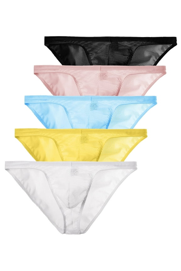 Men's Thin Bikini Low Waist Underwear Sexy Ice Silk Briefs 5pack M