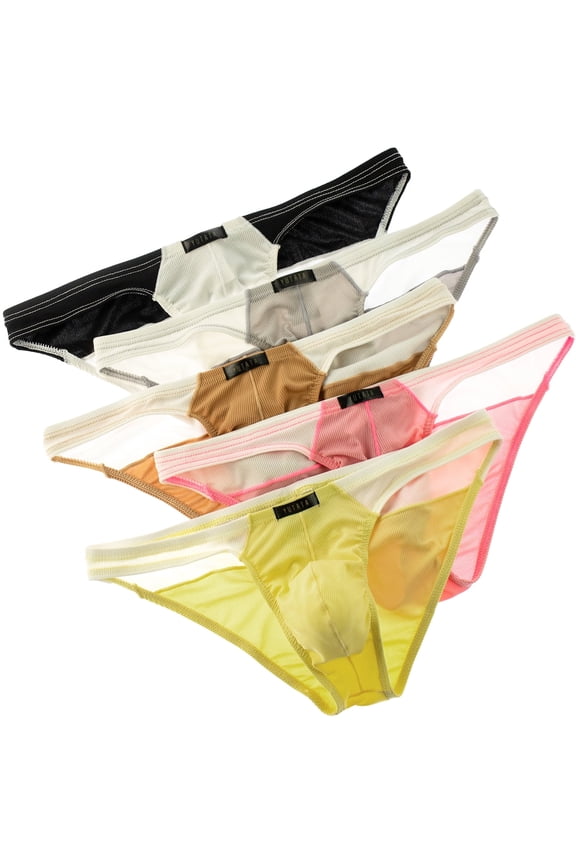 Men's Thin Bikini Low Waist Underwear Sexy Ice Silk Briefs 5pack XL