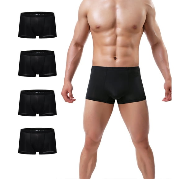 Xidunhg Men's Trunks Underwear Silk Boxer Briefs Short Leg Black/4pack S