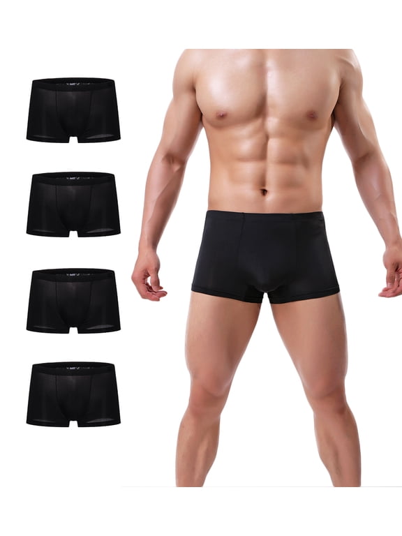 Men's Trunks Underwear Silk Boxer Briefs Short Leg Black/4pack S