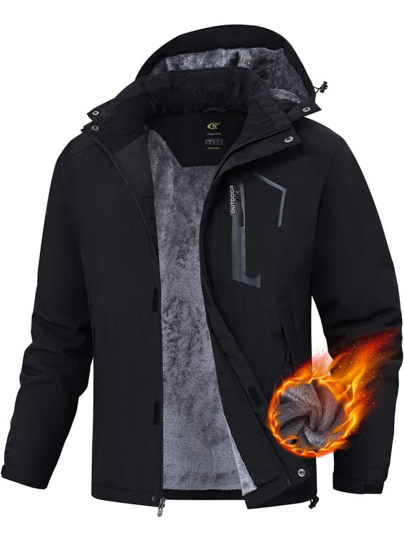 Men's Winter Skiing Jackets Water Resistant Warm Fleece Coats Parka Raincoats Snowboard Jacket with Hood Multi-Pocket Black L