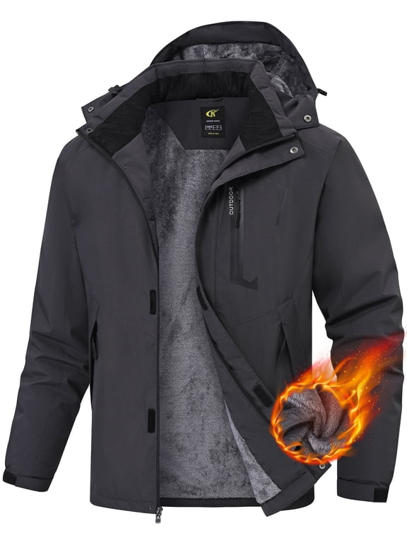 Men's Winter Skiing Jackets Water Resistant Warm Fleece Coats Parka Raincoats Snowboard Jacket with Hood Multi-Pocket Carbon Gray L