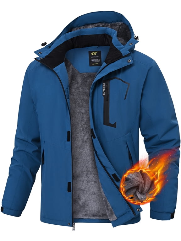 Men's Winter Skiing Jackets Water Resistant Warm Fleece Coats Parka Raincoats Snowboard Jacket with Hood Multi-Pocket Blue L