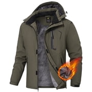 Men's Winter Skiing Jackets Water Resistant Warm Fleece Coats Parka Raincoats Snowboard Jacket with Hood Multi-Pocket Army Green M