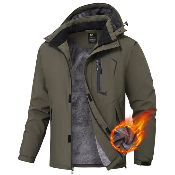 Xidunhg Men's Winter Skiing Jackets Water Resistant Warm Fleece Coats Parka Raincoats Snowboard Jacket with Hood Multi-Pocket Army Green L