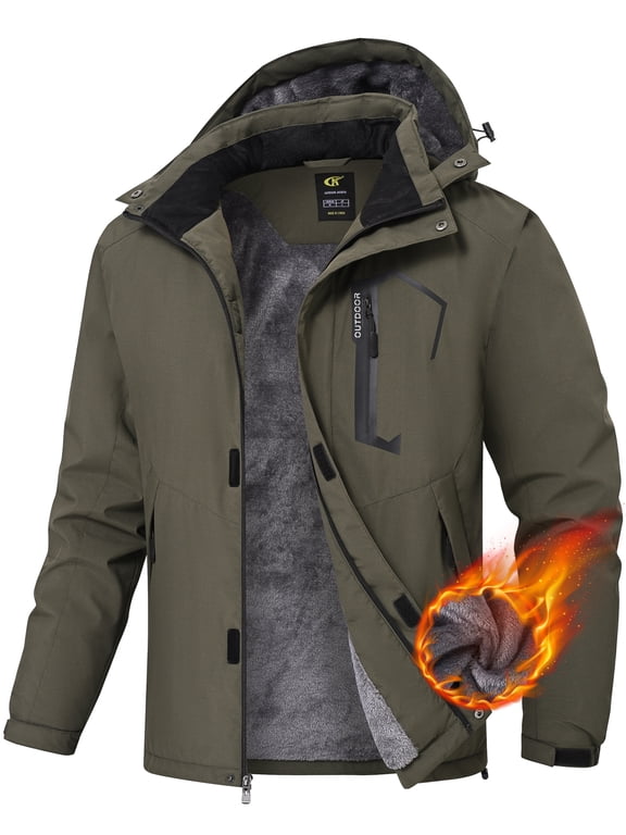 Men's Winter Skiing Jackets Water Resistant Warm Fleece Coats Parka Raincoats Snowboard Jacket with Hood Multi-Pocket Army Green S