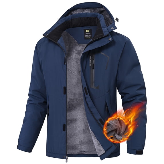 Xidunhg Men's Winter Skiing Jackets Water Resistant Warm Fleece Coats Parka Raincoats Snowboard Jacket with Hood Multi-Pocket Navy 2XL