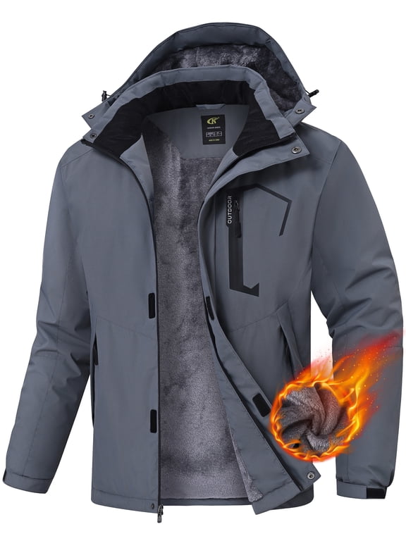 Men's Winter Skiing Jackets Water Resistant Warm Fleece Coats Parka Raincoats Snowboard Jacket with Hood Multi-Pocket Iron Gray L