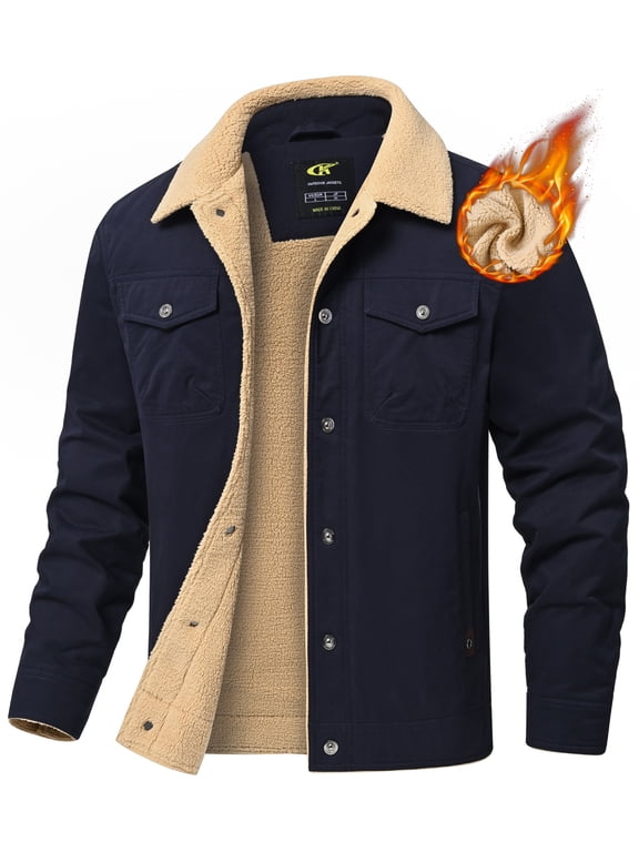 Mens Winter Jacket Fleece Lined Sherpa Jacket Warm Thicken Coat Navy S