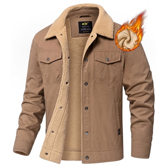 Xidunhg Mens Winter Jacket Fleece Lined Sherpa Jacket Warm Thicken Coat Khaki L