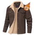 thumbnail image 1 of Xidunhg Men's Winter Trucker Cargo Jacket, Sherpa Fleece Lined Thick Thermal Cotton Lapel Work Coat with Multi Pockets Brown S, 1 of 14