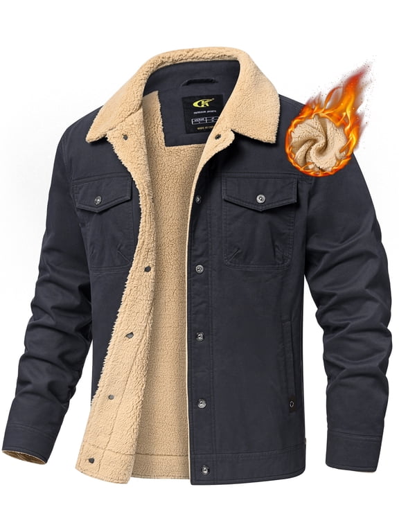 Mens Winter Jacket Fleece Lined Sherpa Jacket Warm Thicken Coat Dark Grey M