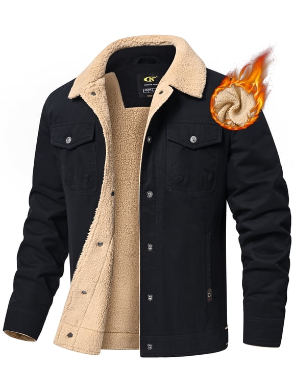 Mens Winter Jacket Fleece Lined Sherpa Jacket Warm Thicken Coat Black L