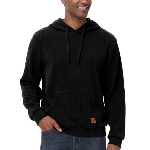 Xidunhg Mens Hooded Drawstring Long Sleeve Sweatshirt Fashion Pullover Casual Corduroy Hoodies with Pockets Black L