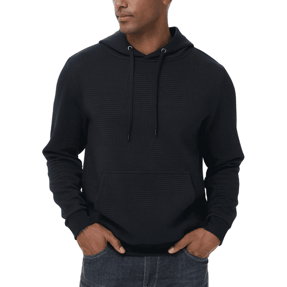 Xidunhg Mens Hoodies Pullover Long Sleeve Waffle Casual Sweatshirt with Pocket Black L