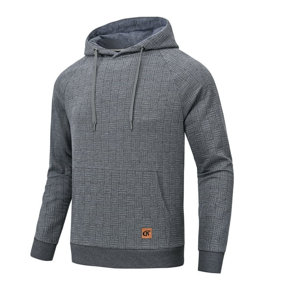 Xidunhg Mens Hoodies Pullover Long Sleeve Waffle Casual Sweatshirt with Pocket Deep Grey 2XL
