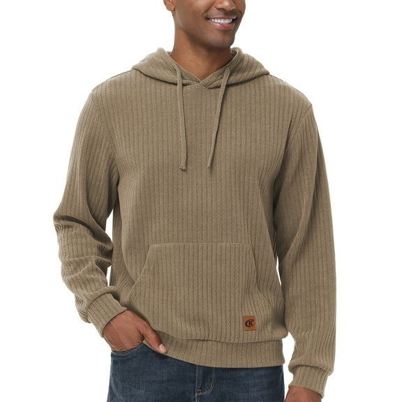 Xidunhg Mens Hooded Drawstring Long Sleeve Sweatshirt Fashion Pullover Casual Corduroy Hoodies with Pockets Khaki XL