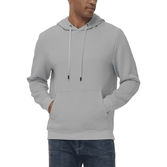 Xidunhg Mens Hoodies Pullover Long Sleeve Waffle Casual Sweatshirt with Pocket Light Grey 2XL