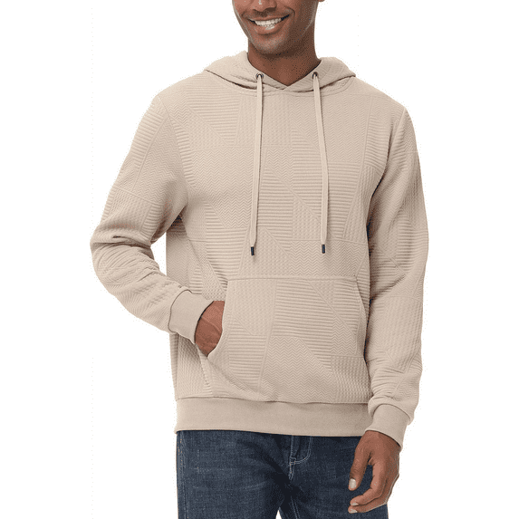 Xidunhg Mens Hoodies Pullover Long Sleeve Waffle Casual Sweatshirt with Pocket Light Khaki 2XL