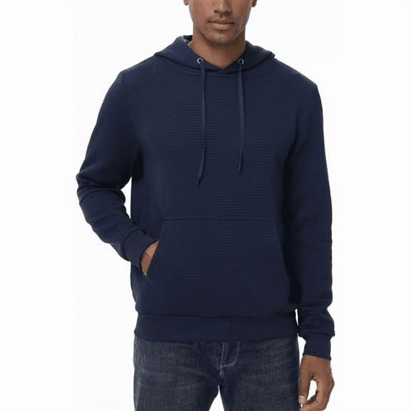 Xidunhg Mens Hoodies Pullover Long Sleeve Waffle Casual Sweatshirt with Pocket Navy S