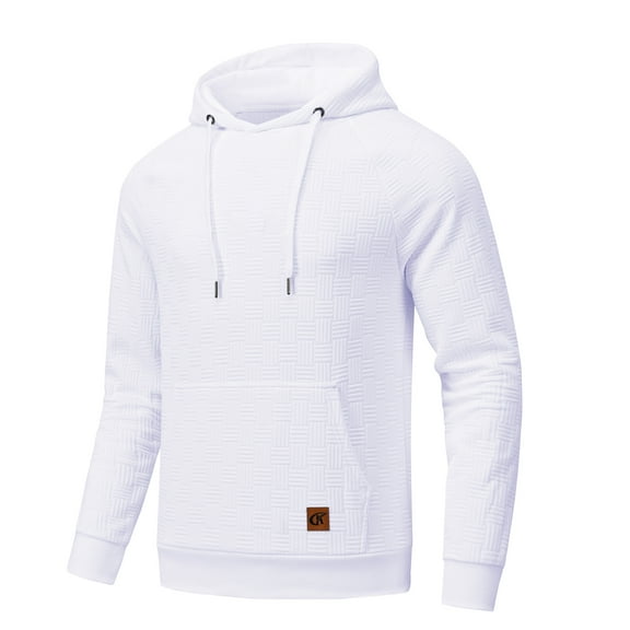 Xidunhg Mens Hoodies Pullover Long Sleeve Waffle Casual Sweatshirt with Pocket White L