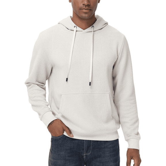 Xidunhg Mens Hoodies Pullover Long Sleeve Waffle Casual Sweatshirt with Pocket Beige L