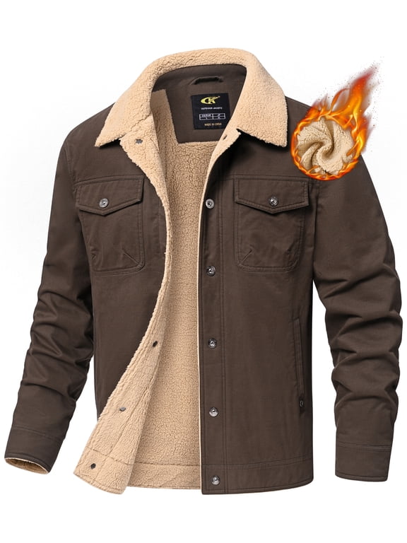 Mens Winter Jacket Fleece Lined Sherpa Jacket Warm Thicken Coat Brown XL