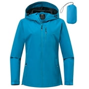 XIDUNHG Women's Lightweight Jacket Waterproof Packable with Hood Cycling Bike Outdoor Jacket Windbreaker Blue L