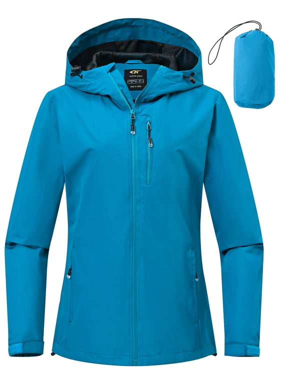 Women's Waterproof Packable Rain Jacket with Adjustable Hood, Lightweight Windbreaker, Breathable Mesh Lined Outdoor Coat for Cycling Hiking Travel