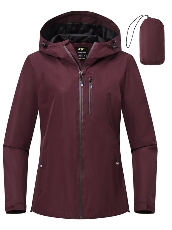 Women's Waterproof Packable Rain Jacket with Adjustable Hood, Lightweight Windbreaker, Breathable Mesh Lined Outdoor Coat for Cycling Hiking Travel