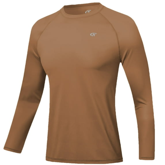 Xidunhg Men's Rash Guard Long Sleeve Shirt UPF 50 Sun Protection Quick Dry Moisture Wicking Lightweight for Swimming Surfing Outdoor Dark Khaki 2XL