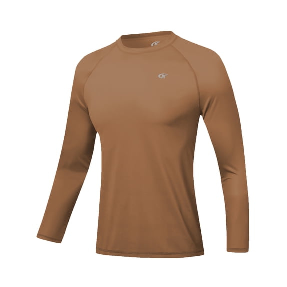 Xidunhg Men's Rash Guard Long Sleeve Shirt UPF 50 Sun Protection Quick Dry Moisture Wicking Lightweight for Swimming Surfing Outdoor Dark Khaki S