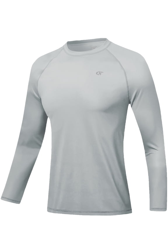 Men's Rash Guard Long Sleeve Shirt UPF 50 Sun Protection Quick Dry Moisture Wicking Lightweight for Swimming Surfing Outdoor Light Grey L