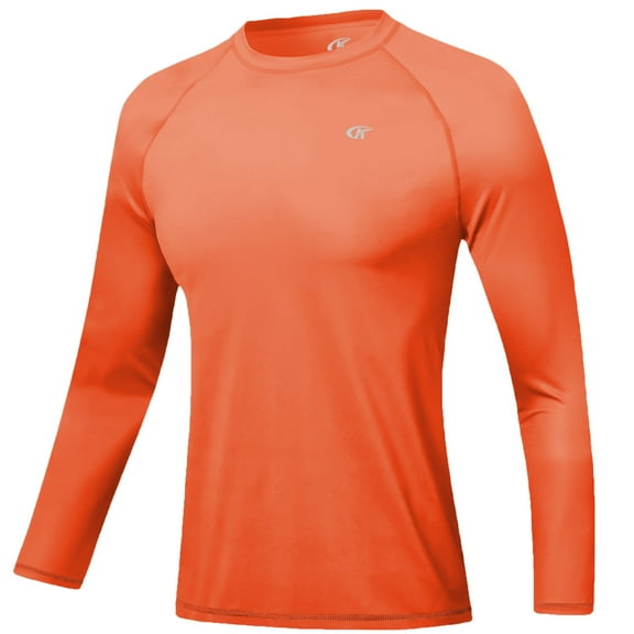 Xidunhg Men's Rash Guard Long Sleeve Shirt UPF 50 Sun Protection Quick Dry Moisture Wicking Lightweight for Swimming Surfing Outdoor Orange S