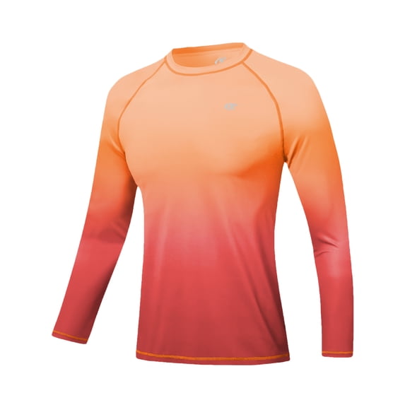 Xidunhg Men's Rash Guard Long Sleeve Shirt UPF 50 Sun Protection Quick Dry Moisture Wicking Lightweight for Swimming Surfing Outdoor Orange Gradient Red M
