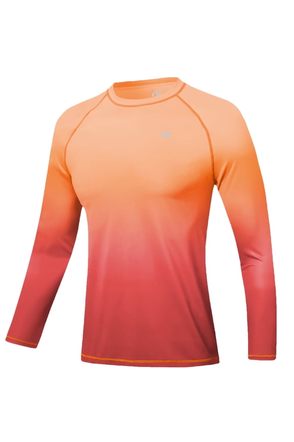 Men's Rash Guard Long Sleeve Shirt UPF 50 Sun Protection Quick Dry Moisture Wicking Lightweight for Swimming Surfing Outdoor Orange Gradient Red 2XL