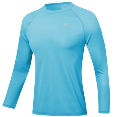 Xidunhg Rash Guard Long Sleeve Swim Shirt for Men UPF 50  Sun Protection, Quick Dry, Moisture Wicking, Light Weight, Long Sleeves Shirt for Outdoor Sports Sky Blue L