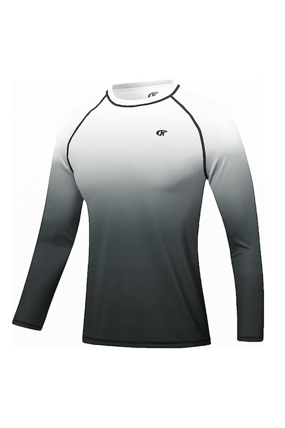 Men's Rash Guard Long Sleeve Shirt UPF 50 Sun Protection Quick Dry Moisture Wicking Lightweight for Swimming Surfing Outdoor White Gradient Darkgrey 2XL