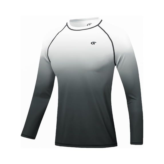 Xidunhg Men's Rash Guard Long Sleeve Shirt UPF 50 Sun Protection Quick Dry Moisture Wicking Lightweight for Swimming Surfing Outdoor White Gradient Darkgrey S